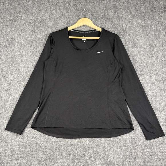 Nike Running Shirt Women's  L Black Dri-Fit Long Sleeve Reflective - Picture 1 of 6